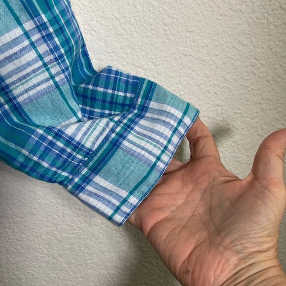 Soft Surroundings Aramie Women’s Plaid Front Peacock Back Shirt Size 1X Top - Picture 6 of 11